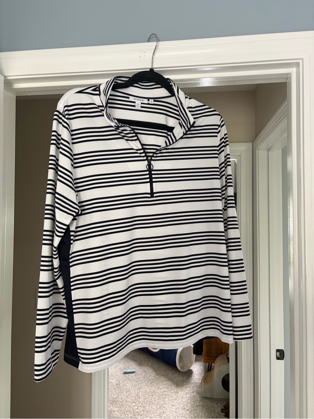 Striped Quarter-Zip Pullover in White and Black
